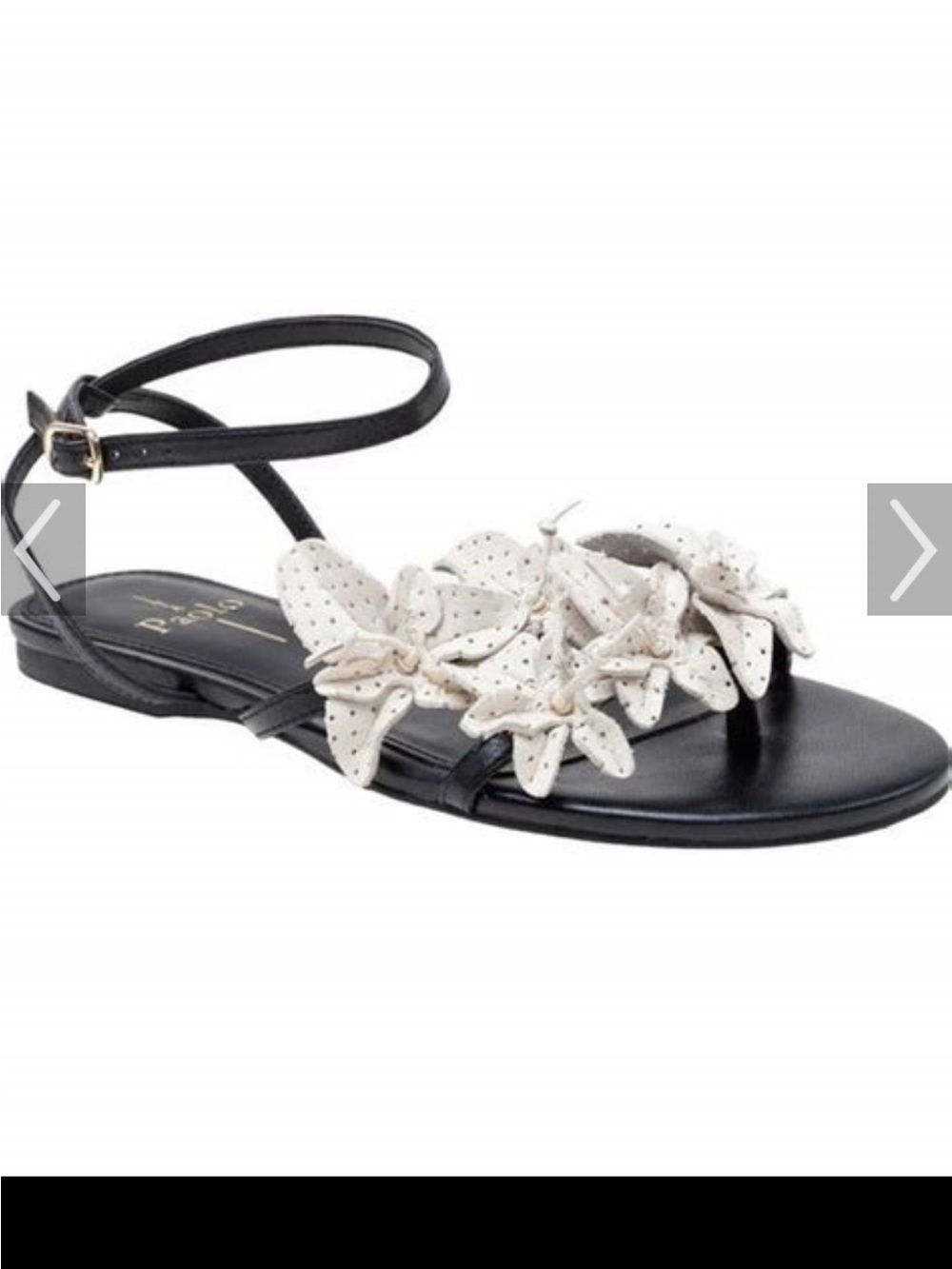 Linea Paolo Women’s Black Floral Ankle-Strap Sandals with Cream Accents